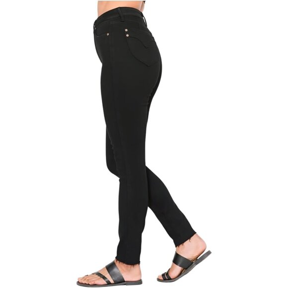 Plus Size Tummy Control Skinny Jeans High Rise Black Zipper - Picture 4 of 6